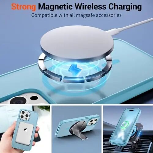 Чехол SUPFINE Magnetic для iPhone 15 Pro Max (совместим с MagSafe) (армейская защита от падений) полупрозрачный матовый с защитой от отпечатков пальцев, светло-голубой - 3