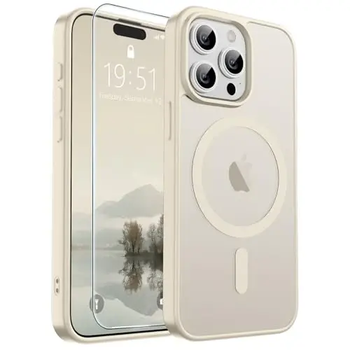 Чехол SUPFINE Magnetic для iPhone 15 Pro Max (совместим с MagSafe) (защита от падений военного класса), полупрозрачный матовый противоударный чехол с защитой от отпечатков пальцев, античный белый 