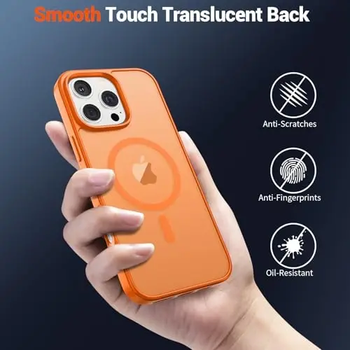 Чехол SUPFINE Magnetic для iPhone 16 Pro с защитной пленкой для экрана (совместим с MagSafe) (защита от падений военного уровня), полупрозрачный матовый противоударный чехол, цвет «Звездный оранжевый» - 6