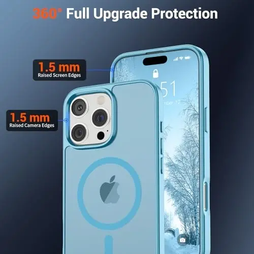 Чехол SUPFINE Magnetic для iPhone 16 Pro (совместим с MagSafe) (защита от падений военного класса), тонкий полупрозрачный матовый противоударный чехол с защитой от отпечатков пальцев, светло-голубой - 4
