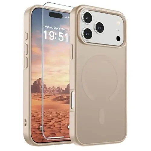 Чехол SUPFINE Magnetic для iPhone 17 Pro Max (совместим с MagSafe) (защита от падений военного класса), полупрозрачный матовый противоударный чехол с защитой от отпечатков пальцев, цвет «пустынное золото» - SUPFINE