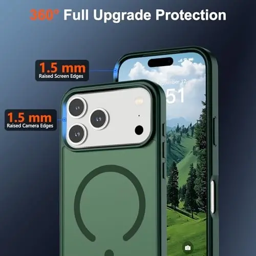 Чехол SUPFINE Magnetic для iPhone 17 Pro Max (совместим с MagSafe) (защита от падений военного класса), полупрозрачный матовый противоударный чехол с защитой от отпечатков пальцев, лесной зеленый - 4
