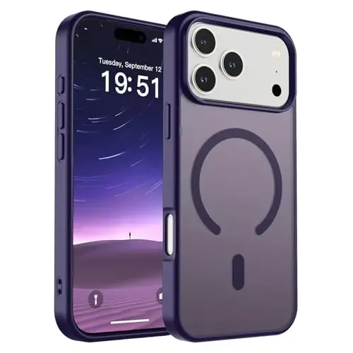 Чехол SUPFINE Magnetic для iPhone 17 Pro Max (совместим с MagSafe) (защита от падений военного класса), полупрозрачный матовый ударопрочный чехол с защитой от отпечатков пальцев, темно-фиолетовый - 1
