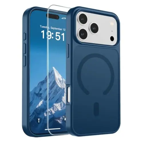 Чехол SUPFINE Magnetic для iPhone 17 Pro (совместим с MagSafe) (Армейская защита от падений) Полупрозрачный матовый противоударный с защитой от отпечатков пальцев, темно-синий - 1