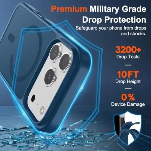 Чехол SUPFINE Magnetic для iPhone 17 Pro (совместим с MagSafe) (Армейская защита от падений) Полупрозрачный матовый противоударный с защитой от отпечатков пальцев, темно-синий - SUPFINE (1)