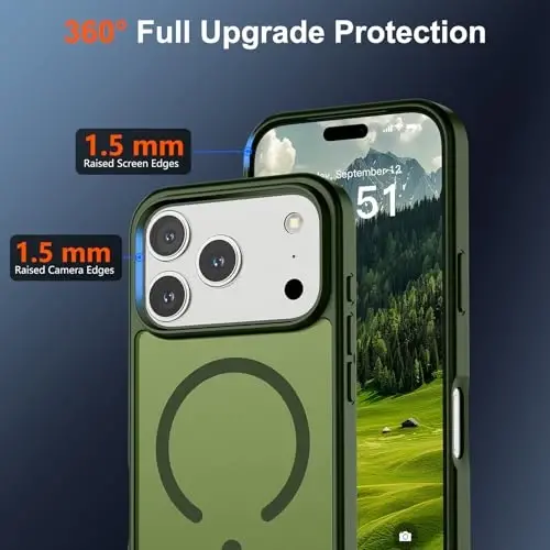 Чехол SUPFINE Magnetic для iPhone 17 Pro (совместим с MagSafe) (защита от падений военного класса), полупрозрачный матовый ударопрочный чехол с защитой от отпечатков пальцев, цвет Cangling Green - 4