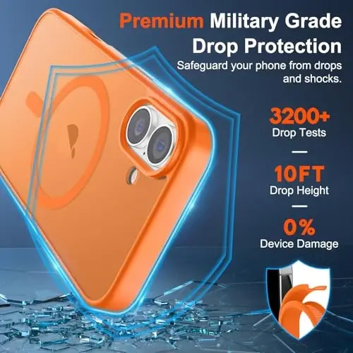 Чехол SUPFINE Magnetic для iPhone 17 (совместим с MagSafe) (защита от падений военного уровня), полупрозрачный матовый противоударный чехол с защитой от отпечатков пальцев, цвет «Звездный оранжевый» - 3