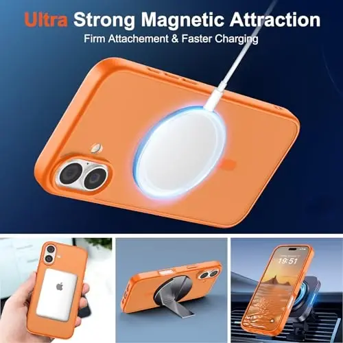Чехол SUPFINE Magnetic для iPhone 17 (совместим с MagSafe) (защита от падений военного уровня), полупрозрачный матовый противоударный чехол с защитой от отпечатков пальцев, цвет «Звездный оранжевый» - 5