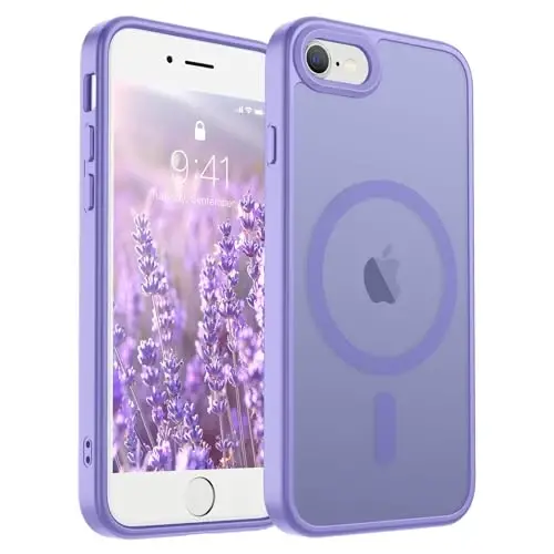 Чехол SUPFINE Magnetic для iPhone SE 2022 (3-го)/2020 (2-го), iPhone 8 (совместим с MagSafe), защита от падений военного класса, полупрозрачная матовая задняя панель, фиолетовый 
