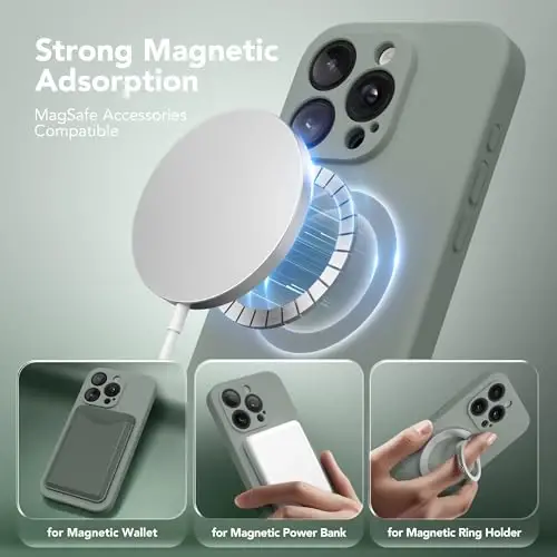 Чехол SuydanBox Magnetic для iPhone 13 Pro, совместимый с MagSafe, [Полная защита камеры][Защитное стекло] Силиконовый противоударный защитный чехол для iPhone 13 Pro 6.1