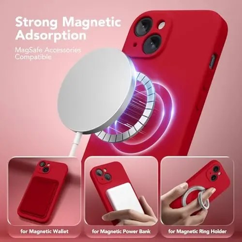 Чехол SuydanBox Magnetic для iPhone 13, совместимый с MagSafe, [полная защита камеры][защитная пленка для экрана], силиконовый противоударный защитный чехол для iPhone 13 6.1 дюйма, красный - 2