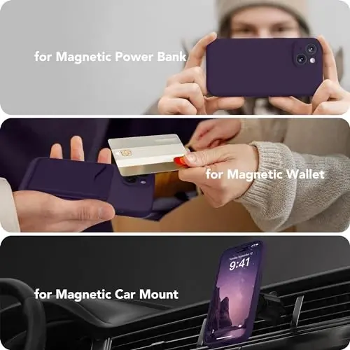 Чехол SuydanBox Magnetic для iPhone 14, совместимый с MagSafe, [Полная защита камеры] [Защитное стекло] Силиконовый противоударный защитный чехол для iPhone 14, 6.1 дюйма, темно-фиолетовый 