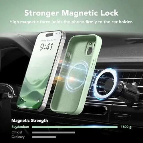Чехол SuydanBox Magnetic для iPhone 15, совместимый с MagSafe, [2 защитных экрана + полная защита камеры], защитный силиконовый противоударный чехол для iPhone 15 6.1, маття - 5