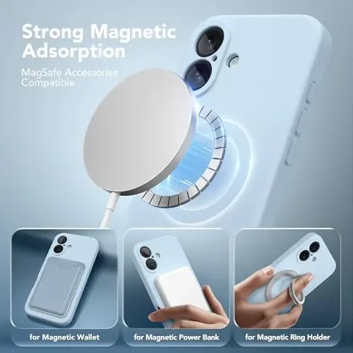 Чехол SuydanBox Magnetic для iPhone 16 Plus, совместим с MagSafe, [полная защита камеры][защитная пленка для экрана], силиконовый ударопрочный защитный чехол для iPhone 16 Plus 6.7