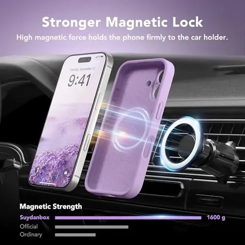 Чехол SuydanBox Magnetic для iPhone 16 Plus, совместимый с MagSafe, [Полная защита камеры] [Защитное стекло] Силиконовый противоударный защитный чехол для телефона для iPhone 16 Plus 6,7 дюйма, светло-фиолетовый - 3