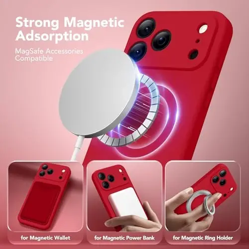 Чехол SuydanBox Magnetic для iPhone 17 Pro, совместимый с MagSafe, [Полная защита камеры][Защитное стекло] Силиконовый противоударный защитный чехол для iPhone 17 Pro, 6,3 дюйма, темно-красный - 2