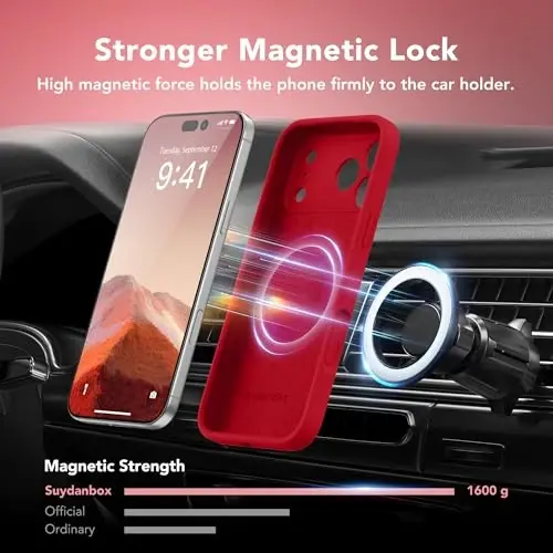 Чехол SuydanBox Magnetic для iPhone 17 Pro, совместимый с MagSafe, [Полная защита камеры][Защитное стекло] Силиконовый противоударный защитный чехол для iPhone 17 Pro, 6,3 дюйма, темно-красный - 3