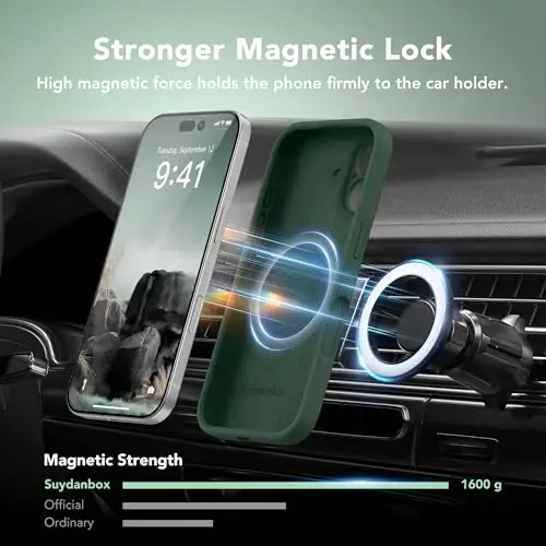 Чехол SuydanBox Magnetic для iPhone 17, совместим с MagSafe, [полная защита камеры][защитная пленка для экрана], силиконовый противоударный защитный чехол для iPhone 17 6,3 дюйма, альпийский зеленый - 3