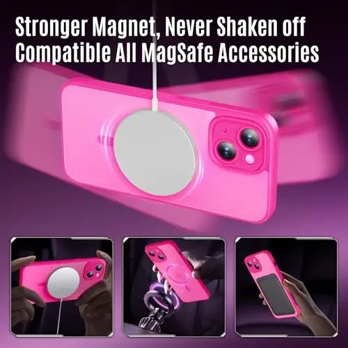 Чехол Symcele для iPhone 13, совместим с MagSafe, с 2 защитными стеклами для экрана (конфиденциальность), [защита камеры] [военная защита от падений с 4,5 м], ударопрочный чехол, 6,1 дюйма, ярко-розовый - 3