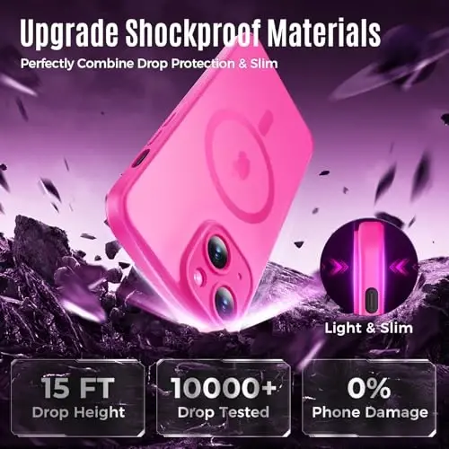 Чехол Symcele для iPhone 13, совместим с MagSafe, с 2 защитными стеклами для экрана (конфиденциальность), [защита камеры] [военная защита от падений с 4,5 м], ударопрочный чехол, 6,1 дюйма, ярко-розовый - 5