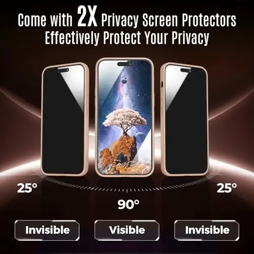 Чехол Symcele для iPhone 14 Pro, светло-коричневый | Совместим с MagSafe, с 2 защитными стеклами конфиденциальности, [Защита камеры] [Защита от падения с 15 футов] Ударопрочный чехол 6,1