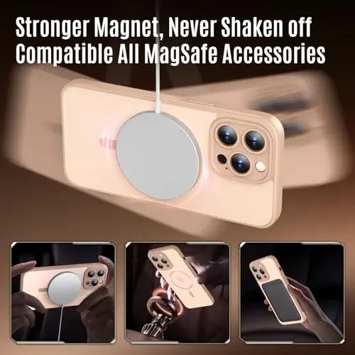 Чехол Symcele для iPhone 14 Pro, светло-коричневый | Совместим с MagSafe, с 2 защитными стеклами конфиденциальности, [Защита камеры] [Защита от падения с 15 футов] Ударопрочный чехол 6,1