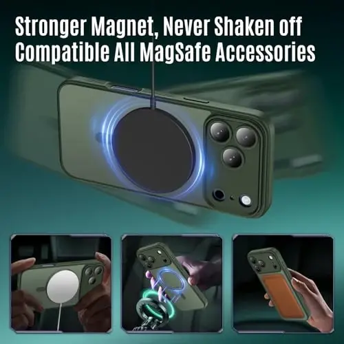Чехол Symcele для iPhone 17 Pro, совместимый с MagSafe, [Защита камеры] [Защита от падений военного класса с высоты 15 футов], противоударный полупрозрачный матовый нескользящий чехол для телефона, 6,3 дюйма, альпийский зеленый - 3