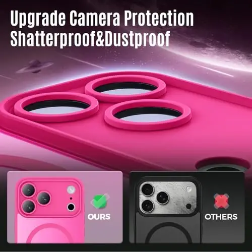 Чехол Symcele для iPhone 17 Pro, совместимый с MagSafe, [Защита камеры] [Защита от падений военного класса с высоты 15 футов], ударопрочный полупрозрачный матовый противоскользящий чехол для телефона, 6,3 дюйма, ярко-розовый - 2