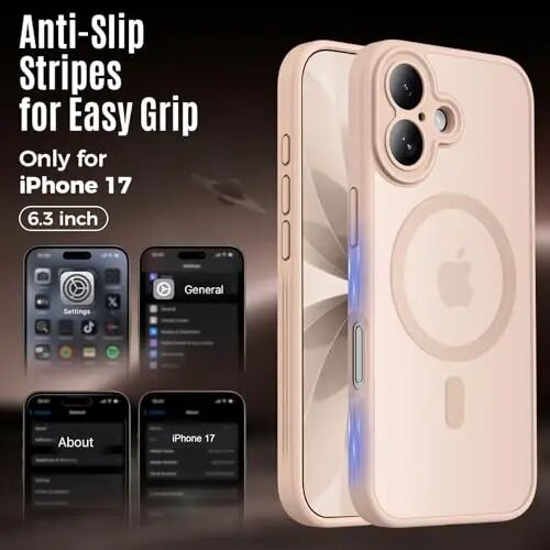 Чехол Symcele для iPhone 17, совместимый с MagSafe, [Защита камеры] [Защита от падения по военному стандарту 15 футов], ударопрочный полупрозрачный матовый нескользящий чехол для телефона, 6,3 дюйма, светло-коричневый - SYMCELE