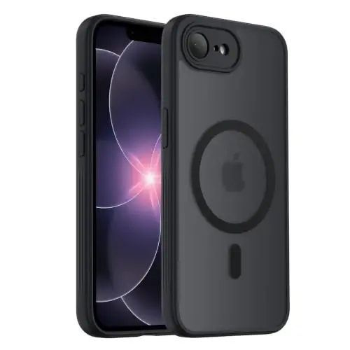 Чехол Symcele для iPhone 17e / iPhone 16e, черный | Совместим с MagSafe, [Защита камеры] [Защита военного уровня 15FT] Ударопрочный полупрозрачный матовый нескользящий чехол, 6.1