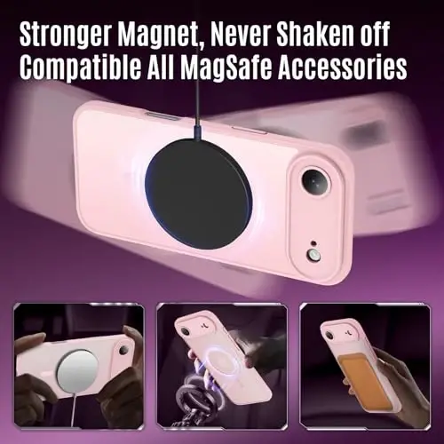 Чехол Symcele для iPhone, совместимый с MagSafe, [защита камеры] [защита при падении с 4,5 м], ударопрочный, полупрозрачный, матовый, нескользящий, тонкий, 6,5 дюйма, розовый - 3