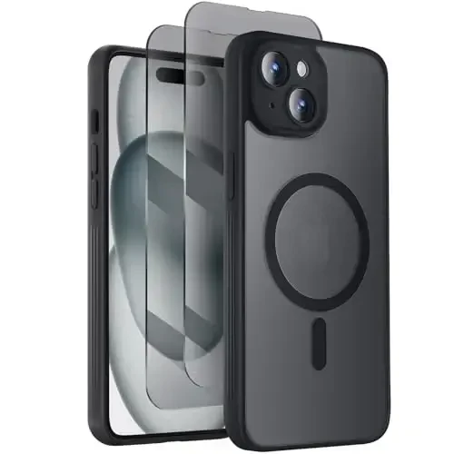 Чехол Symcele, разработанный для iPhone 15 Plus, совместим с MagSafe, с защитными пленками для экрана X2, [защита камеры] [15 футов защиты от падений с высоты военного стандарта] Противоударный чехол для телефона, 6,7 дюйма, черный - 1