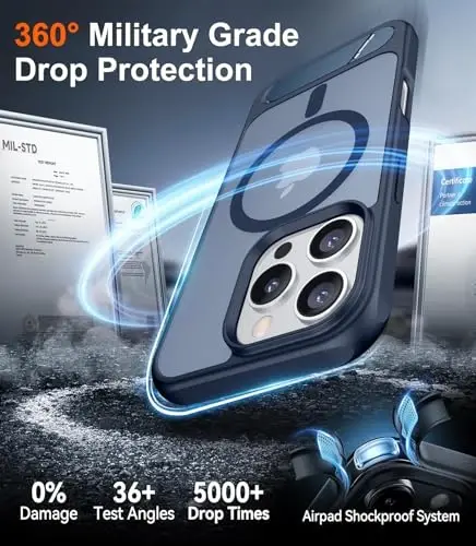 Чехол Temans с поддержкой магнита для iPhone 16 Pro, [встроенная невидимая подставка] [совместим с MagSafe] [ударопрочный военного класса] Тонкий полупрозрачный матовый чехол для телефона для iPhone 16 Pro 6.3 дюйма - 4