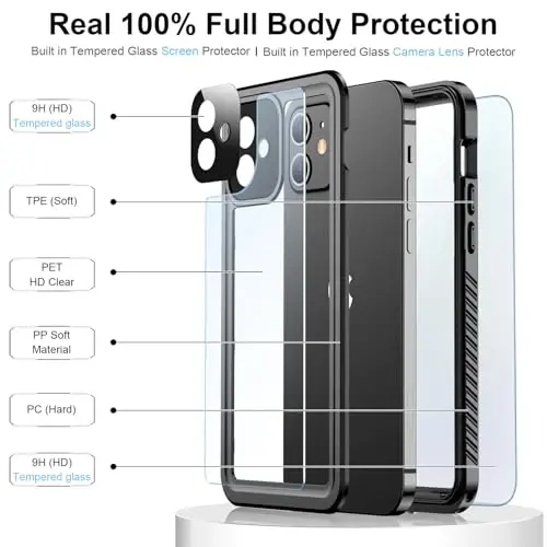 Чехол Temdan для iPhone 12, водонепроницаемый, нескользящий, ударопрочный, черный - 4