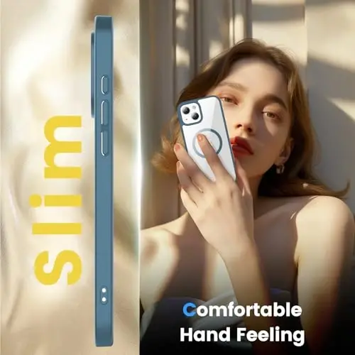 Чехол Temdan для iPhone 13 mini и 12 mini, прозрачный с защитной пленкой для экрана, совместим с Magsafe, защита от пожелтения, военный класс защиты, ударопрочный тонкий магнитный чехол для телефона, прозрачный синий - 6