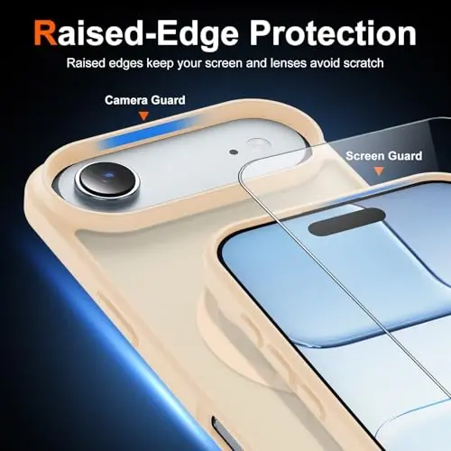 Чехол Temdan для iPhone 17 Air с защитным экраном, совместим с Magsafe, защита от пожелтения, защита военного уровня, противоударный тонкий магнитный чехол, песочно-пудровый - 5