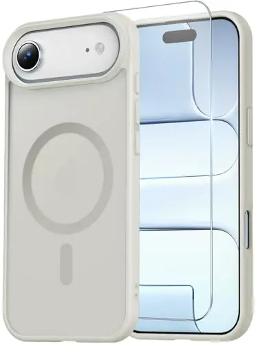 Чехол Temdan для iPhone 17 Air с защитным экраном, совместим с Magsafe, защита от пожелтения, защита военного уровня, ударопрочный тонкий магнитный чехол для телефона, античный белый - 1