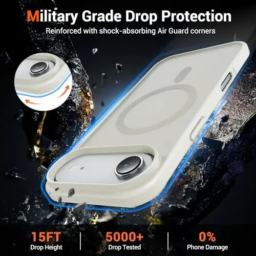 Чехол Temdan для iPhone 17 Air с защитным экраном, совместим с Magsafe, защита от пожелтения, защита военного уровня, ударопрочный тонкий магнитный чехол для телефона, античный белый - 4