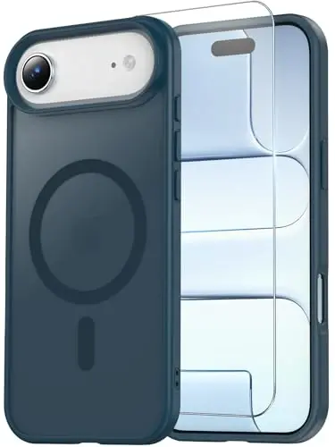 Чехол Temdan для iPhone 17 Air с защитным экраном, совместимый с Magsafe, защита от пожелтения, защита военного класса, ударопрочный тонкий магнитный чехол, темно-синий - 1