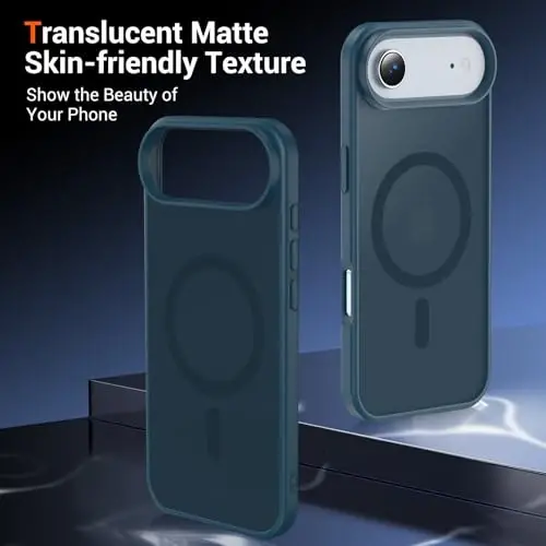 Чехол Temdan для iPhone 17 Air с защитным экраном, совместимый с Magsafe, защита от пожелтения, защита военного класса, ударопрочный тонкий магнитный чехол, темно-синий - 6