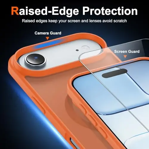 Чехол Temdan для iPhone 17 Air с защитным экраном, совместимый с Magsafe, защита от пожелтения, защита военного уровня, противоударный тонкий магнитный чехол для телефона, оранжевый - 5