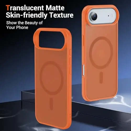 Чехол Temdan для iPhone 17 Air с защитным экраном, совместимый с Magsafe, защита от пожелтения, защита военного уровня, противоударный тонкий магнитный чехол для телефона, оранжевый - 6