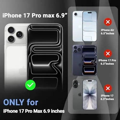 Чехол Temdan для iPhone 17 Pro Max прозрачный с защитным экраном, совместим с Magsafe, не желтеет, военная защита, противоударный тонкий магнитный чехол, черный - 2