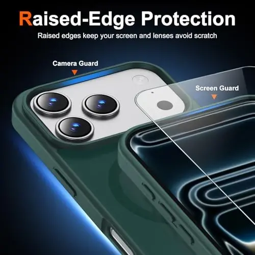 Чехол Temdan для iPhone 17 Pro Max с защитным экраном, совместим с Magsafe, защита от пожелтения, военный уровень защиты, ударопрочный тонкий магнитный чехол, лесной зеленый - 5