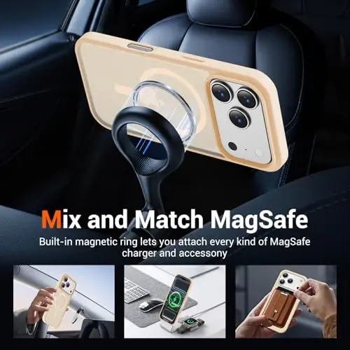 Чехол Temdan для iPhone 17 Pro Max с защитным стеклом, совместим с Magsafe, не желтеет, защита военного уровня, ударопрочный тонкий магнитный чехол, песочная пудра - 3
