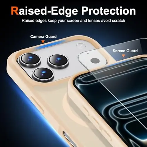 Чехол Temdan для iPhone 17 Pro Max с защитным стеклом, совместим с Magsafe, не желтеет, защита военного уровня, ударопрочный тонкий магнитный чехол, песочная пудра - 5