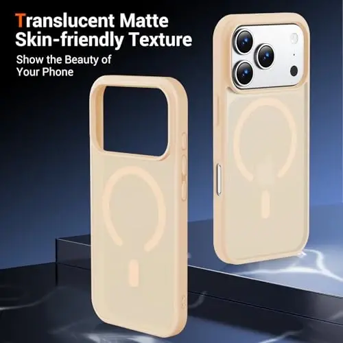 Чехол Temdan для iPhone 17 Pro Max с защитным стеклом, совместим с Magsafe, не желтеет, защита военного уровня, ударопрочный тонкий магнитный чехол, песочная пудра - 6