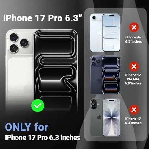 Чехол Temdan для iPhone 17 Pro, прозрачный, с защитной пленкой для экрана, совместим с Magsafe, защита от пожелтения, военный класс защиты, ударопрочный тонкий магнитный чехол, черный - TEMDAN (1)