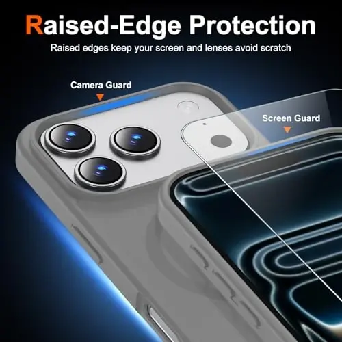 Чехол Temdan для iPhone 17 Pro с защитным экраном, титановый серый | Совместим с Magsafe, защита от пожелтения, защита военного класса, ударопрочный тонкий магнитный чехол для телефона, 6,3