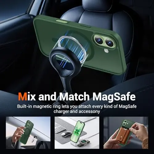 Чехол Temdan для iPhone 17 с защитным стеклом, совместим с Magsafe, не желтеет, защита военного класса, ударопрочный тонкий магнитный чехол, альпийский зеленый - 3